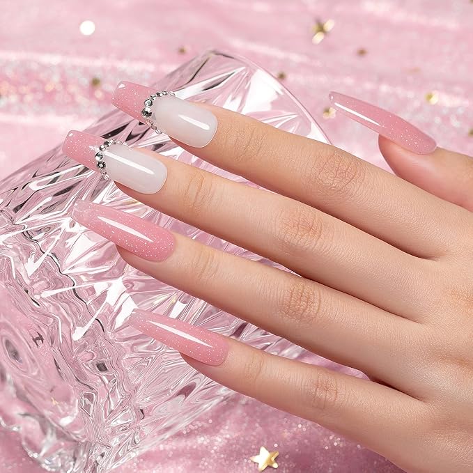 RARJSM Glitter Rubber Base Gel Nail Polish Nude Cherry Blossom Pink Rainbow Iridescent Shimmer Brush on Quick Extend Builder Hard Gel Soak Off Curing Requires 15ml Salon Home French Manicure
