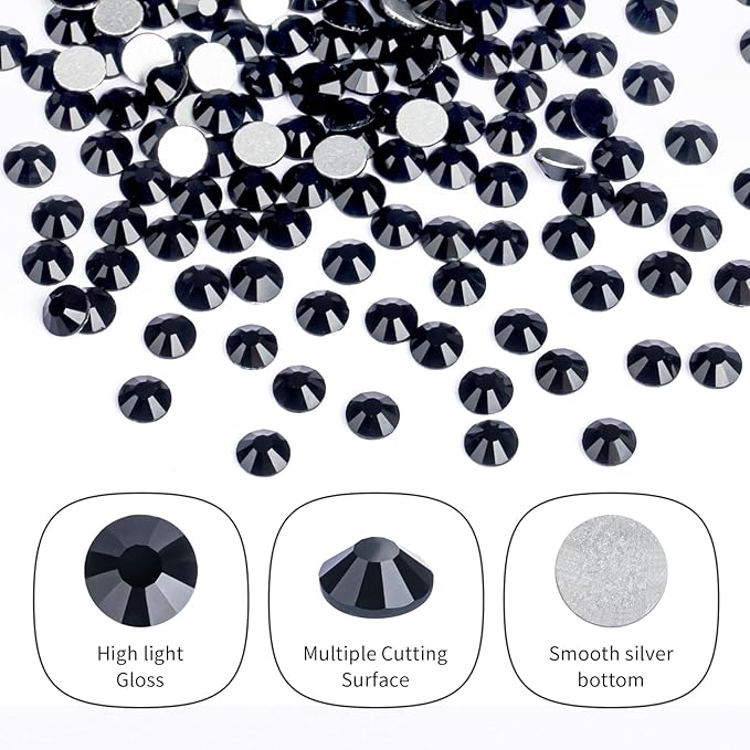 10000PCS Black Rhinestones Bulk, Flat Back Crystal Glass Stone Round Gems,SS16, 3.8-4.0mm