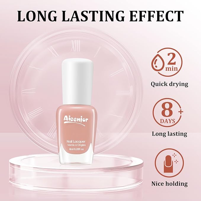 Nude Nail Polish Set, Quick Dry Fingernail Polish 6 Classic Nude Colors Collection, Nude Pink, No UV Light Needed, Long Lasting for Nail Art Design at Home DIY