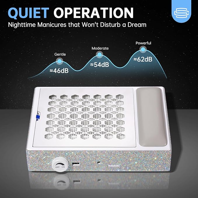 Nail Dust Collector, Cordless Dust Collector Nail Tech, Professional 550PA Vacuum Fan Vent Dust Extractor Quiet Dust Suction Machine for Acrylic Nails Polishing, Nail Salon&Home