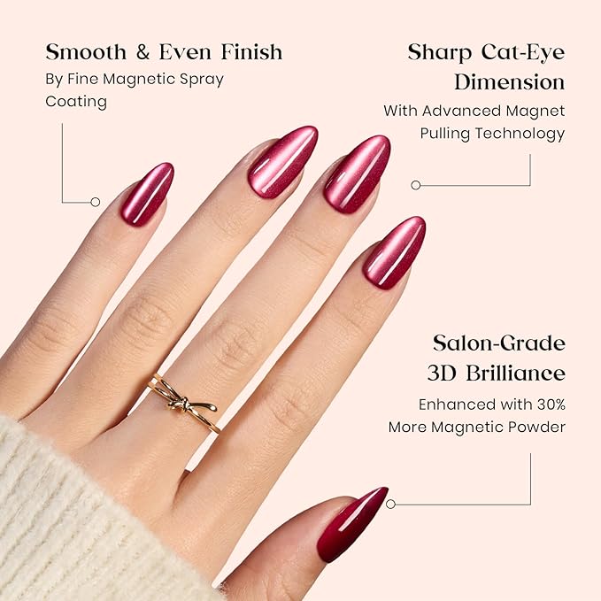 Beetles Cat Eye Nails Kit - Midnight Aurora | 7 Colors Cat Eye Press On Nails Medium Almond | 224Pcs 16 Sizes All-in-One Kit With Nail Glue,Remover,Builder Top Coat,Nail Lamp Gift