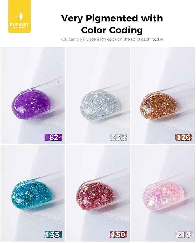 BURANO Poly Extension Gel Nail Kit, 6 Colors Nail Poly Nails Builder Gel Set for Beginner & Professional Using, DIY Starter Kit Nail Art Gift (Sparkle)