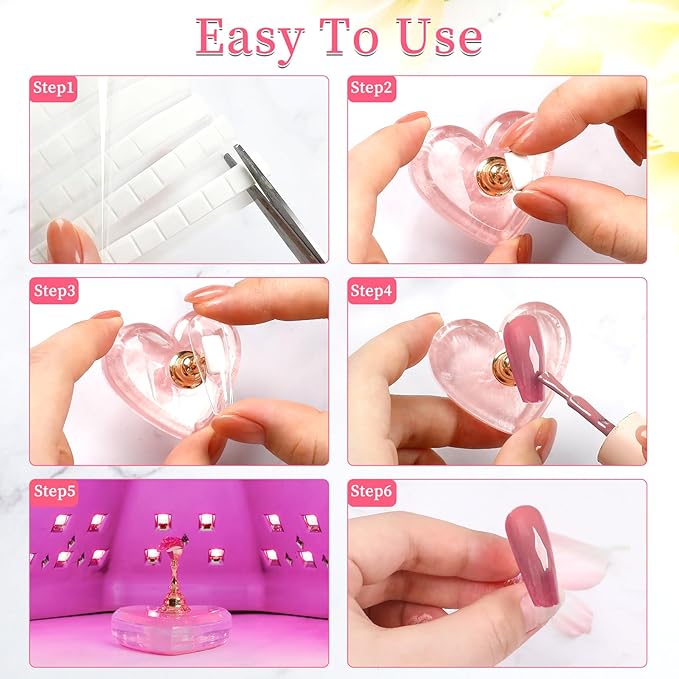 BQAN Stand for Press Ons Acrylic Nail Holder for Painting, Practice Tools With Reusable Putty - Tech Must Haves Supplies for Homes and Salons (Pink)