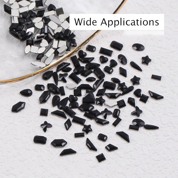 Nail Rhinestones Kit, 18 Types of 900 Special-Shaped Nail Crystal + 3200 Flat-Bottomed Nail Rhinestones, Black Nail Rhinestones for Nail Art DIY with Tweezer + Pickup Pen
