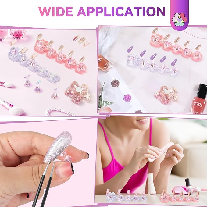 SAVILAND Nail Stand for Press Ons :10 Pcs Strong Adhesive Cat Claw-Shaped Nail Holder for Painting Nails Super Magnet Nail Stand & 1 Pcs Flower-Shaped with 40 Pcs Reusable Putty for Nail Practice Salon
