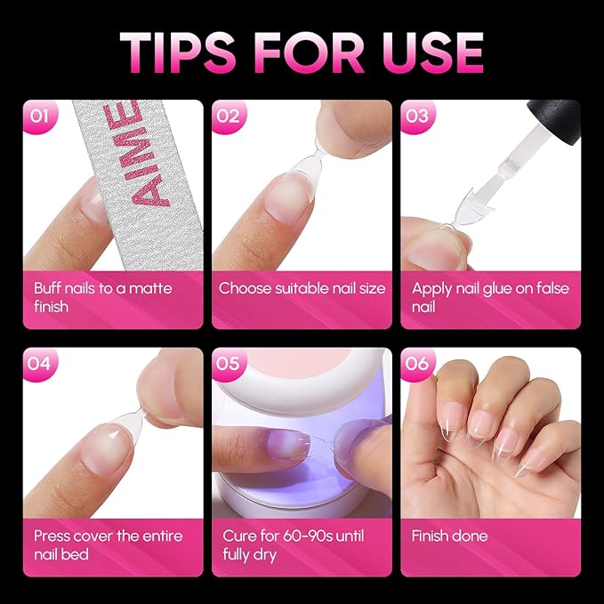AIMEILI Short Almond Nail Tips, 504pcs Half Cover Short Gel Nail Tips Clear Fake Nails for Nail Extension DIY Nail Salon, 12 Sizes