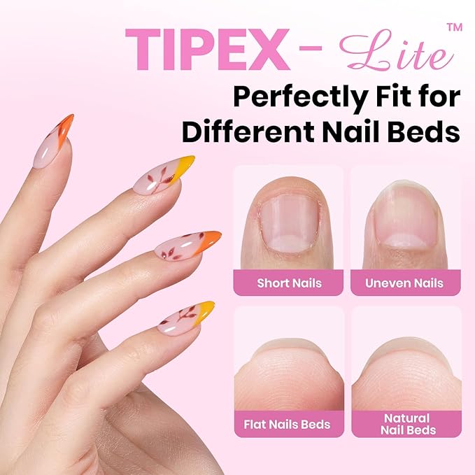 Beetles Tipex Lite Apex Nail Tips Kit, Almond Medium, 192pcs 16 Sizes, with UV Nail Glue, Base & Top Coat, Mini Nail Lamp, Nail Clipper & Cuticle Nipper, Pre-Building Pre-Etched Acrylic Tips Kit