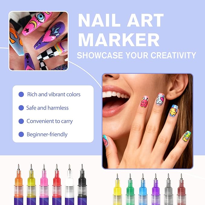12 Colors Nail Art Pens Set, Nail Art Markers for Gel Nails, 2026 DIY Nail-Art Marker Drawing Painting Liner Pen, 0.5 MM Nail Polish Pens Set, Nails Doodle Pens,Quickly Dry Nail-Art DIY Decoration