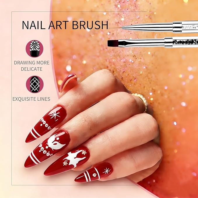 Dual-Ended Gel Nail Brush Set - Nail Sculpting Tool for Poly Extension, Sculpture Gel - Polygel Brushes Manicure Design Kit for Salon & DIY Use, 2Pcs Diamond
