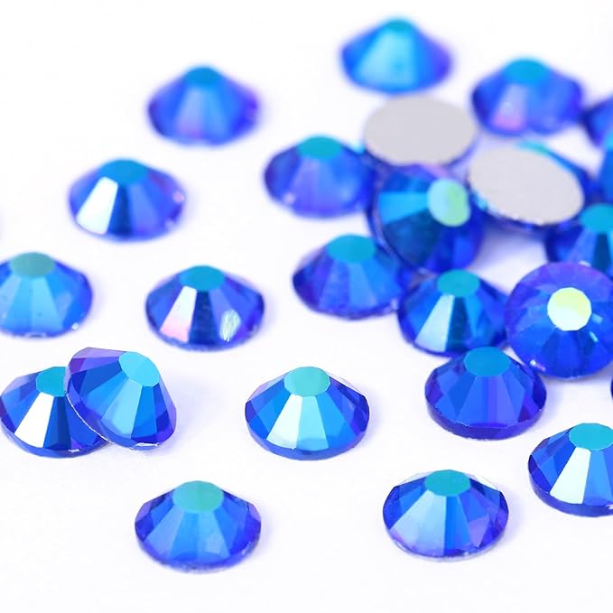 Novani Rhinestones 3000Pcs Flatback Crystal Round Loose Gemstones Glass Rhinestones for Crafts Makeup Nail Art Clothes Shoes DIY Decorations(SS6, 1.9-2.0mm,Sapphire AB)