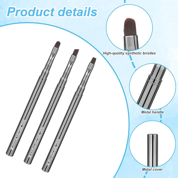 3PCS Clean up Nail Brush, Nail Polish Brush Round/Angled/Flat Acetone Resistant Brushes for Manicure Painting Design Cleaner Remover Tool Professional DIY