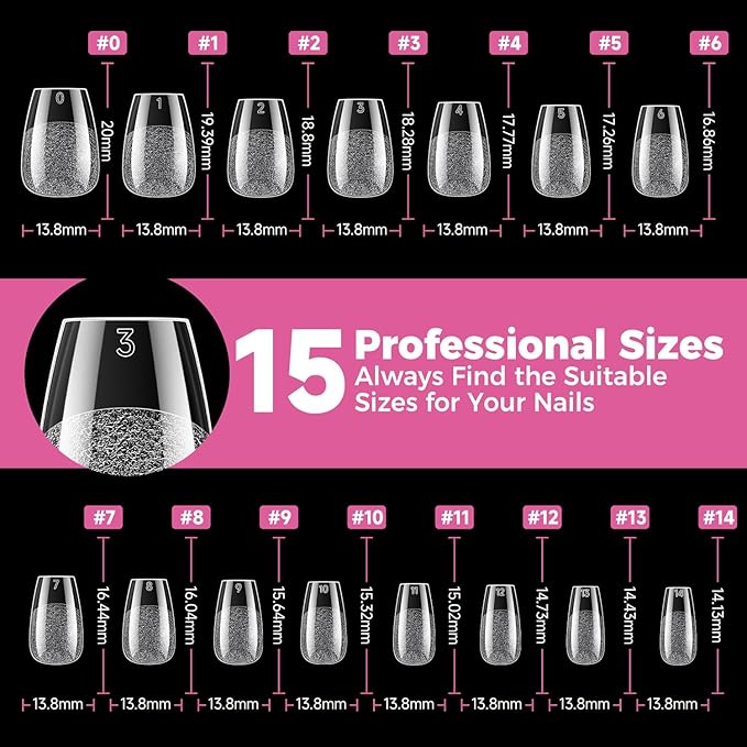 UNA GELLA Gel Nail Tips Coffin Short 15 Sizes Short Coffin Press On Nails Pre-Etched 300pcs Soft Gel Nail Tips Full Cover For Nails Extension Home DIY Salon