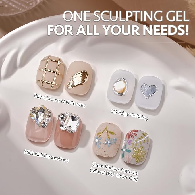 GAOY 3D Sculpting Gel for Nail Art, Semi-solid Modeling Gel for Rubbing Chrome Nail Powder, Sticking Rhinestones and Painting, No Wipe