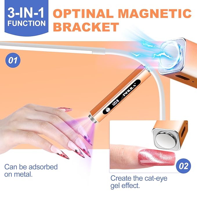 NXJ INFILILA Multi-Functional Handheld UV Light for Gel Nails with Cat Eye Magnet - Portable Flash Cure Nail Lamp for French Manicures, Detail Work, Type-C Cordless for Travel & Home Use