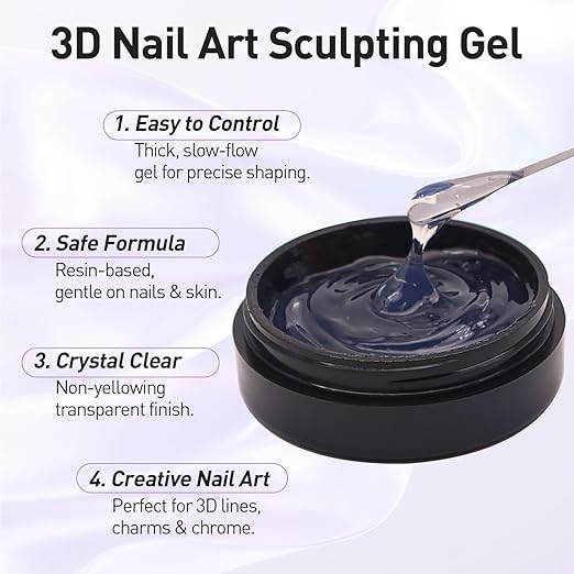 [3 Pack] 20g Nail Art Glue Gel – Crystal Clear Rhinestone Adhesive & 3D Sculpting Gel for Nail Charms, Decorations & Chrome Powder Effects – Strong Hold, Professional UV/LED Cure Formula (60g Total)