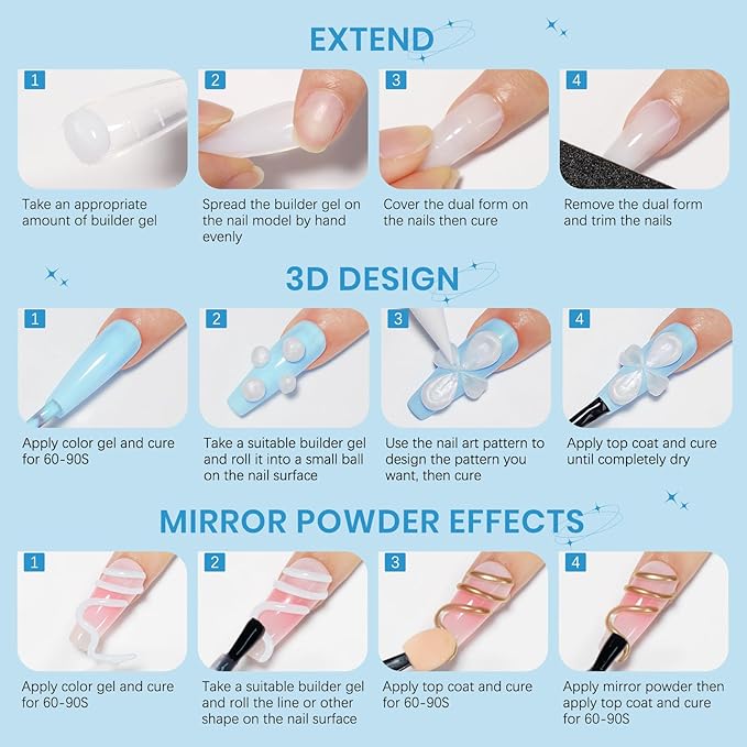 3D Nail Gel Sculpting Gel Non Stick Hand Solid Builder Gel for Nails Extension Sculpting Modeling with Chrome Powder for Carving Patterns Decoration Home Manicure DIY for Women