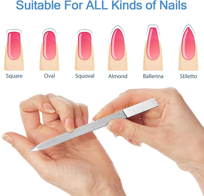 Mudder 6 Pieces Diamond Nail File Stainless Steel Double Side Nail File Metal Buffer Women Men Fingernails Toenails Manicure for Salon and Home, Silver(7 Inch)