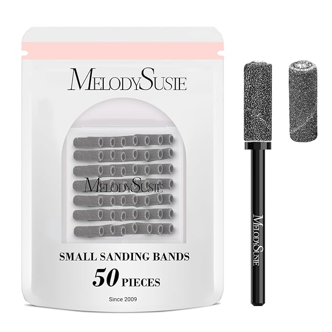 MelodySusie 50 Pcs Nail Drill Bits Small Sanding Bands with 3.1mm Mandrel Bit, 120 Medium Grit Nail File for Acrylic Nails Gel Manicures and Pedicure, Black