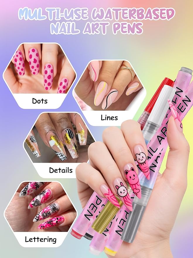 EBANKU 0.5MM Nail Art Pens, 3D Nail Polish Pens Quick-Drying Fine Tip Nail Art Markers Painting Pen Nail Point Dotting Liner Pen Tools for DIY Home Salon Nail(1Pc White)