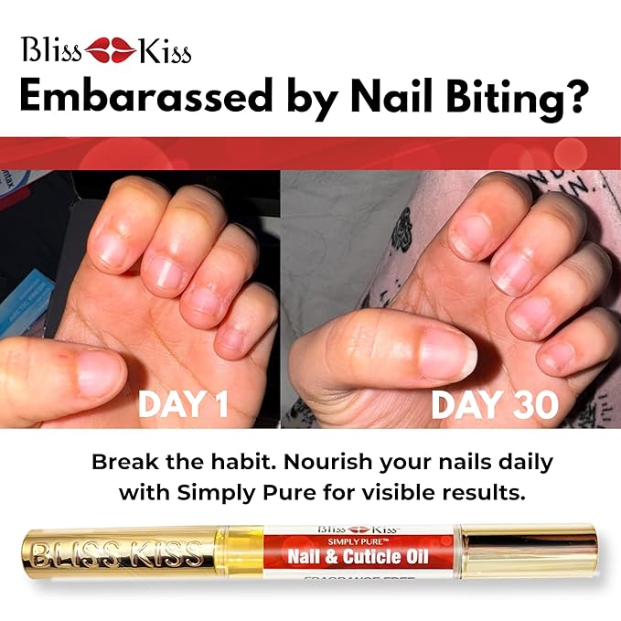 Bliss Kiss | 1 Fragrance Free | Nail Oil Cuticle Pen w/Vitamin E & Jojoba⏤Nail Strengthener Nail Growth Serum for Brittle Peeling Breaking Thin Nails