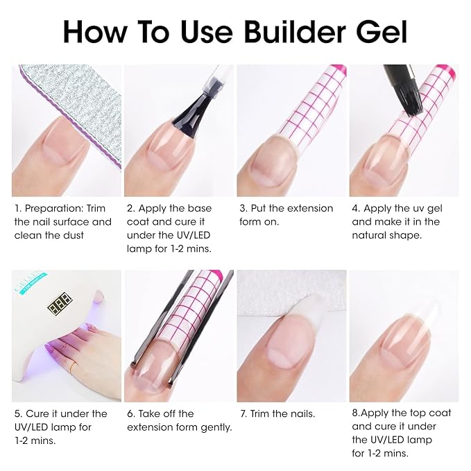 Gellen Builder Gel Kit - Nail Extension Kit 4 Colors Nude Baby Pink Naked Purple Rose Brown Hard Gel Nail Builder 15ml