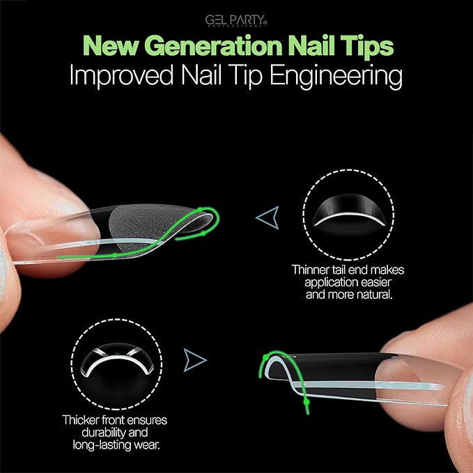 GELPARTY Soft Gel Nail Tips Short Square - 240Pcs Pre-Buffed Matte Full Cover Tips - No Filing Needed, Soak Off Gel Extension System - Clear False Nails (12 Sizes)
