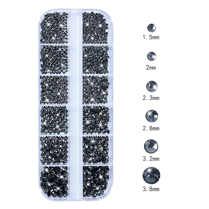 HNUIX Nail Rhinestones - 3D Multi Shape Size Crystal, Transparent Gray Nail Gems, Flat Back, with Kit, for Nail Art, DIY Decorations