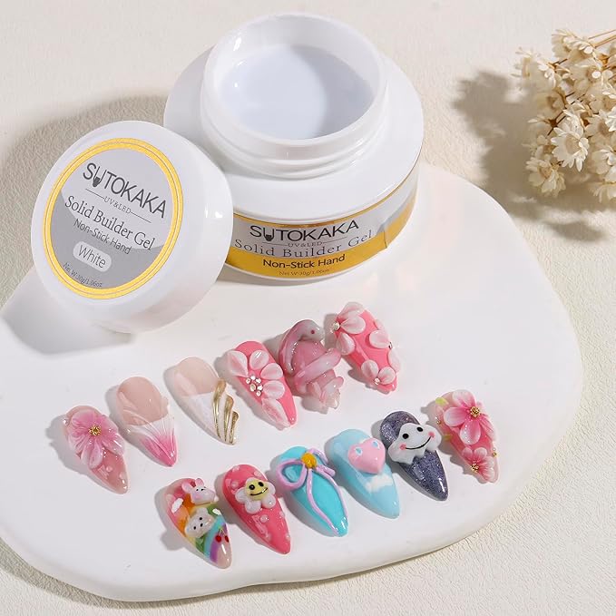 3D Gel Nail Art, 30g White Solid Sculpture Builder Gel Non-Stick Hand Nail Extension Gels Hard Gels for Carving Patterns Decoration Manicure DIY Home Salon Use