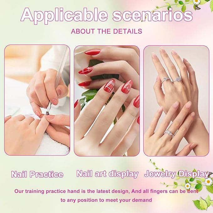 Practice Hand for Acrylic Nails Realistic Mannequin Hand for Nails Practice Soft Flexible Bendable False Fake Nail Hand Art Trainer Manicure Practice Hand Tool and Rings Display of Bracelets (Right)