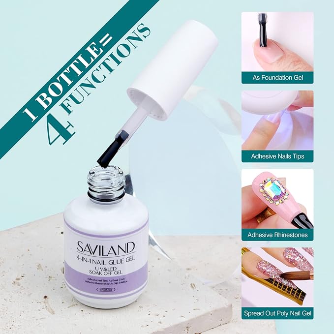 SAVILAND Gel Nail Kit with Curing Lamp: 500 pcs Stiletto Nail Tips 4 In 1 Glue Gels with Medium Stiletto Gel Nails Tip and Curing Lamp Acrylic Nails Art DIY Manicure Home Salon Gift