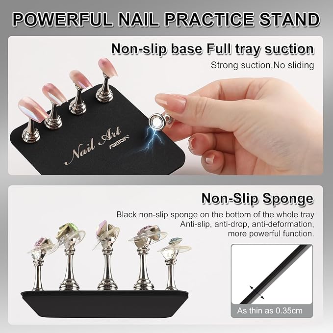 ANGNYA Nail Stand for Press Ons,Square Shape Super Magnetic Base Nail Holder for Painting Nails with 200 Pcs Reusable Double-Sided Tape for Nails Practice Nail Tools Home DIY Salon Supplies