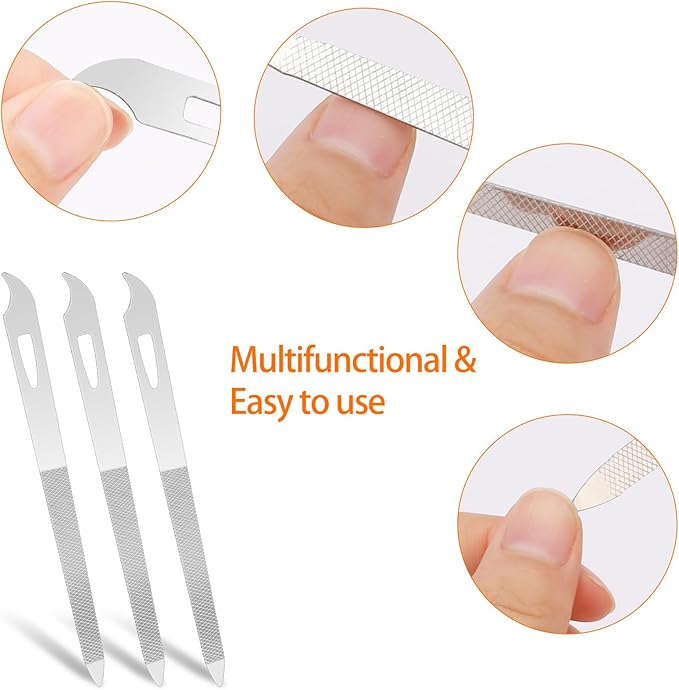 6-Piece Stainless Steel Nail File Set with Cleaner Tip - Double Sided, Durable, Professional Diamond Buffer for Natural Nails