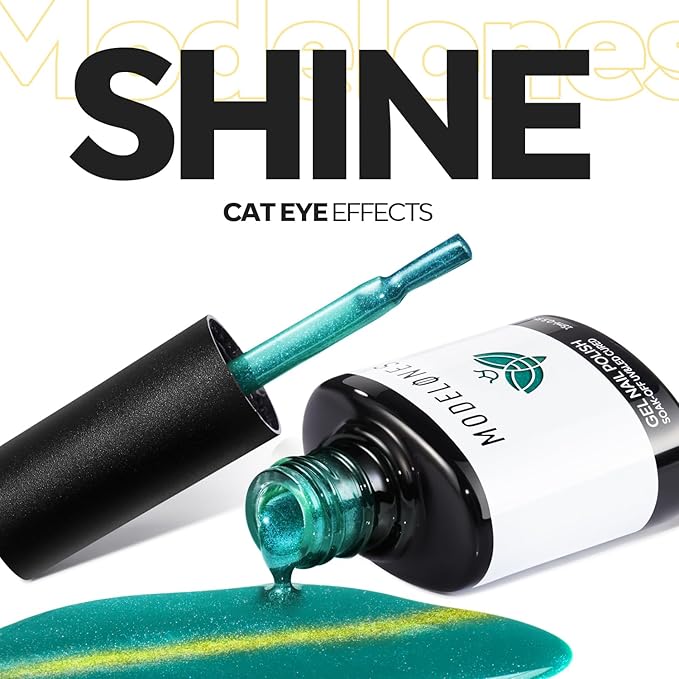 modelones 9D Magnetic Cat Eye Gel Nail Polish Green Holographic Mint Blue Golden Shimmer, 15ML UV LED Soak Off Gel Nail Art Manicure 15ML