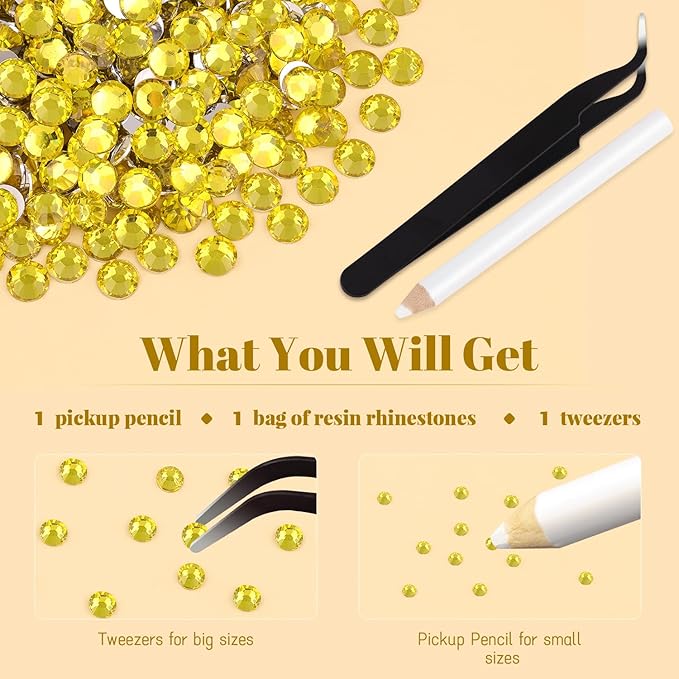 1500PCS 6mm Resin Rhinestones Bulk for Crafting (Lemon Yellow), Flatback Bedazzling Crystals for Crafts DIY Nail Decoration, Gems Charms for Tumbler Shoes Clothing Fabric with Pickup Pen and Tweezers