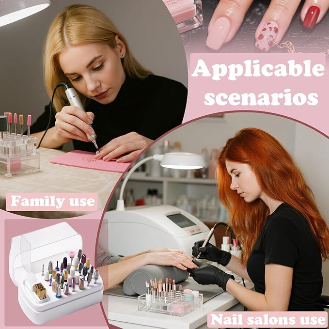 2 in 1 Nail Drill Bit Holder and Cleaning Brush Case,30 Holes Nails Drills Bits Cleaning Brush Case,Manicure Tool Supplies Organizer,Manicure Desk Organizer (Nail Drill Bits are Not Include)