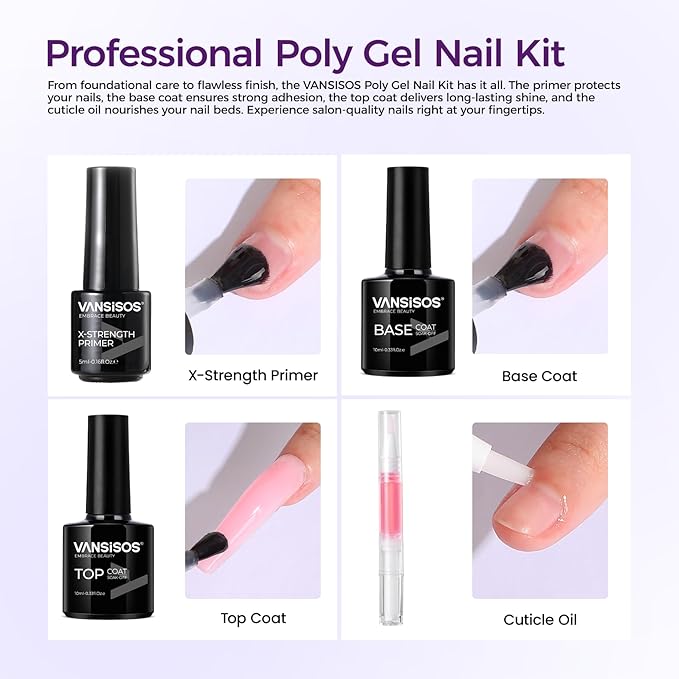 Poly Gel Nail Kit: Summer Colors Polygel Nail Kit with Slip Solution Portable UV/LED Nail Lamp and Complete Extension Accessories for Easy Home Manicure