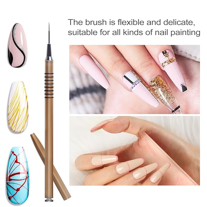Nail Art Liner Brushes，6Pcs liner brush for nails gel Tiny Details, Fine Drawing, Delicate Coloring nail art liner brushes Sizes 5/7/9/11/20/25mm