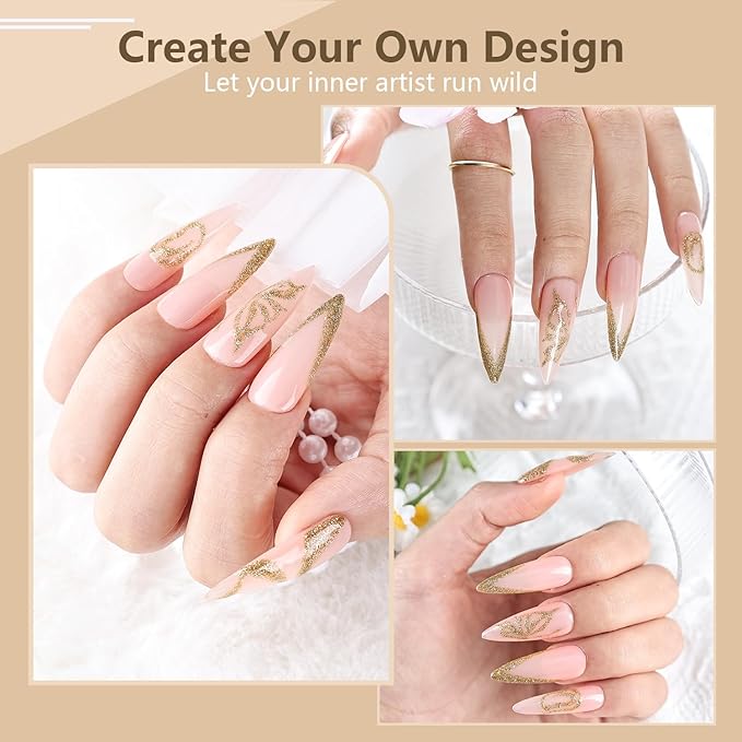 JODSONE Glitter Gold Swirl Nail Art Liner Gel Polish,10ml Classic Color 3D Nail Art Pens Effect Nail Print Design with Thin Brush for French Tips Manicure Painting DIY at Home - LX01