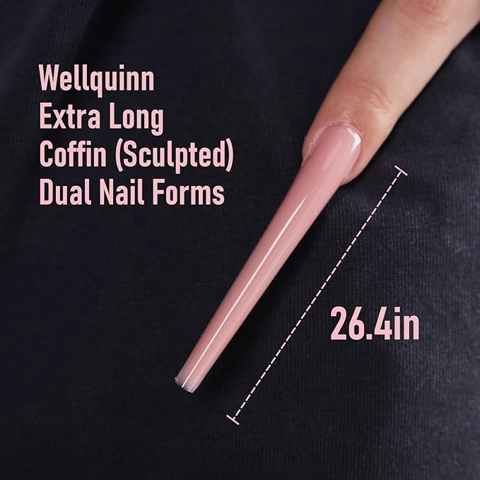 Extra Long Dual Forms Coffin (Sculpted) XXL 4XL, Reusable Full Cover Poly Gel Acrylic Builder Solid Hard Gel Extension Nail Molds 14 Sizes 70 Pcs, Set for Salon & DIY