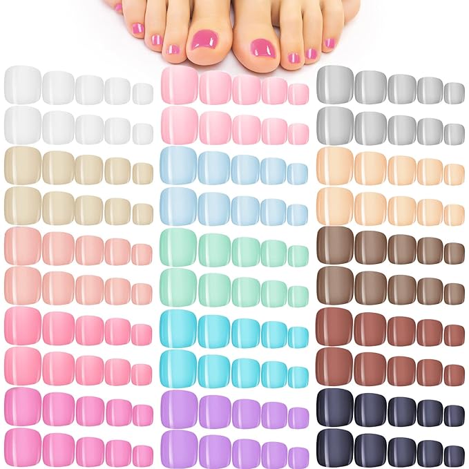 Maitys 720 Pieces Fake Press on Toe Nails Short False Toe Nails Square Solid Color Full Cover Matte Finish for Women(Soft Color)