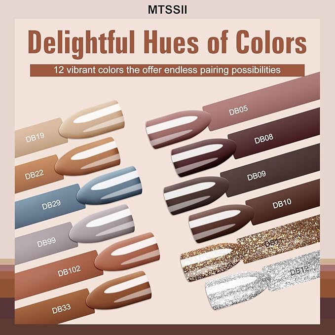 MTSSII Gel Nail Polish Set 12 Colors Nude Brown Skin Tones Neutral Gel Polish Dark Tan Taupe Khaki Gold Silver Nail Polish Fall Winter Soak Off French Nail Art Manicure DIY Home Salon Gift