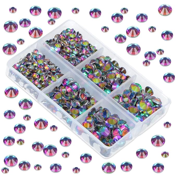 LPBeads 6000 Pieces Green Volcano Non Hotfix Rhinestones 6 Sizes Round Crystal Glass Flat Back Rhinestones with Tweezers and Picking Pen for Nail Art Crafts Clothes Bags DIY
