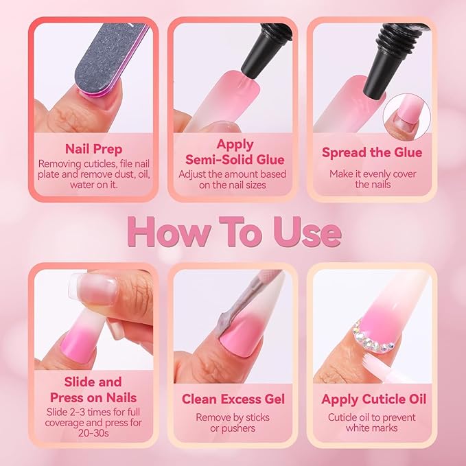 Makartt Hema-Free Semi Solid Nail Glue for Press On Nails, No Lamp Needed Soft Acrylic Gel Nail Tips Fake Nails, Easy to Control Nail Glue Gels for Nail Art DIY Home Manicure 10ml (10ml*2)