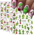 6 Sheets Christmas Nail Art Decals 3D Self-Adhesive Cartoon Xmas Nail Stickers Design WinterXmas Funny Green Monster Nail Decals Christmas Nail Decals Supplies for Women Nail Art DIY Manicure
