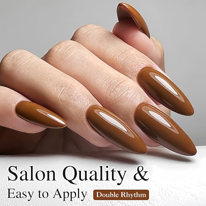 Double Rhythm Gel Polish 15ML Jelly Sheer Pastel Light Milky Color Pearl White Bottle 1 PC 0.5 OZ Full Size Nail Art Salon at Home (Brown-D1444)