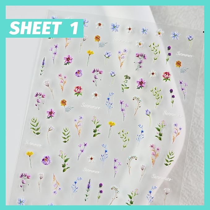 Flower Nail Art Stickers 3D Embossed Nail Decals for Nail Art Design Self-Adhesive Spring Summer Nail Accessories for Women Nail Art Supplies 3 Sheets