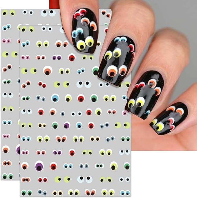 Halloween Eyeball Nail Stickers - 3D Bloody Horror Eyeball Self-Adhesive Nail Decals for DIY Funny Spooky Manicure (6 Sheets)