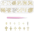 3D Cross Nail Charms for Nail Art, 60 Pcs Metal Crystal Cross Nail Decorations, Alloy Nail Studs and Rhinestones for Women Girl DIY Jewelry Crafts Supplies (Gold C)