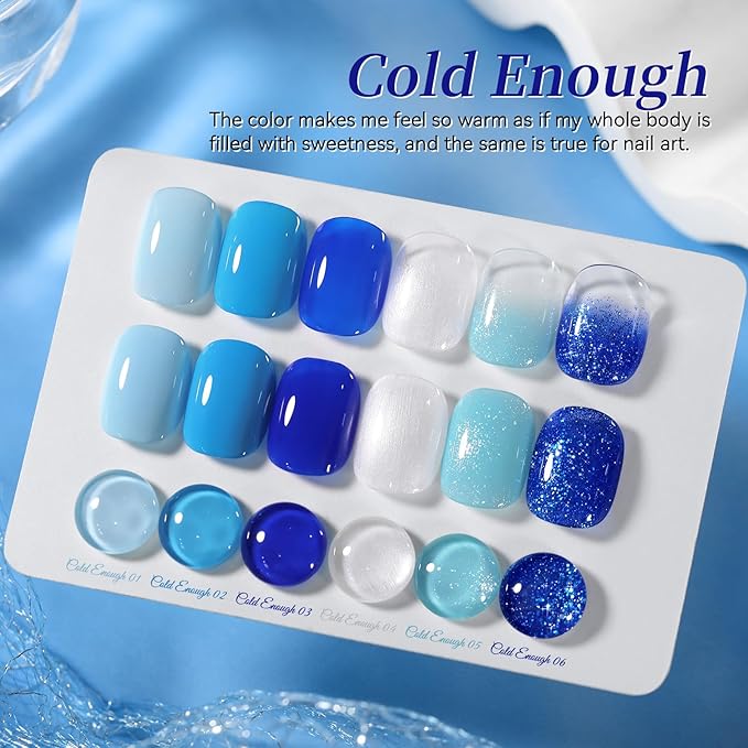 BORN PRETTY Blue Gel Nail Polish Set 6 Colors From Light Sky to Royal Navy Dark Blue Glitter Shimmer White Pearl Gel Polish Kit for Salon Manicure and Nail Art DIY at Home