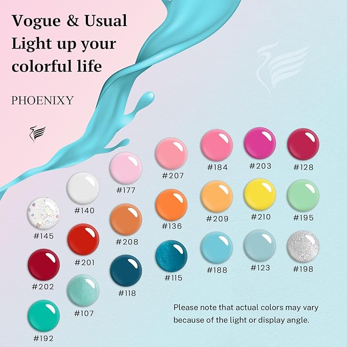 phoenixy 24 PCS Gel Nail Polish Set, 21 Colors Soak Off Gel Nail Kit Nude Pink Red Blue Green Yellow Orange Nail Polish Set with Base Gloss Matte Top Coat Nail Kit Gifts for Women